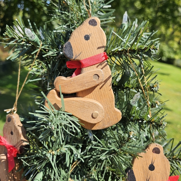 Vintage Wood Teddy Bear Christmas Ornaments (Set of 4) - Picture 5 of 10